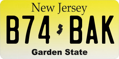 NJ license plate B74BAK
