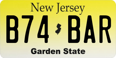 NJ license plate B74BAR
