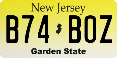 NJ license plate B74BOZ