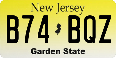 NJ license plate B74BQZ
