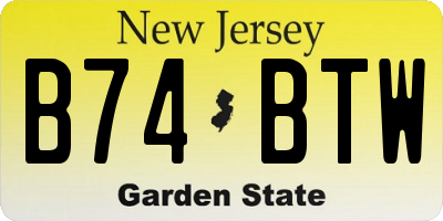 NJ license plate B74BTW