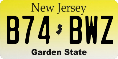 NJ license plate B74BWZ
