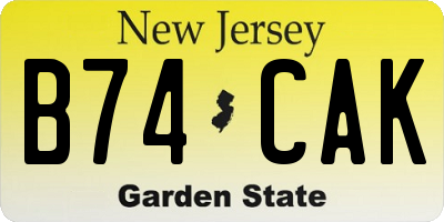 NJ license plate B74CAK
