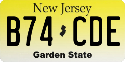 NJ license plate B74CDE