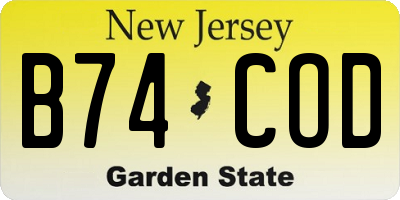 NJ license plate B74COD