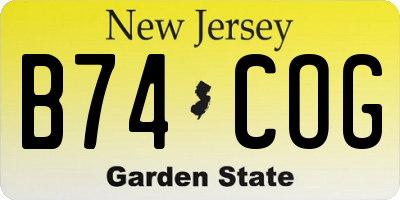 NJ license plate B74COG