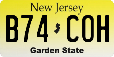 NJ license plate B74COH