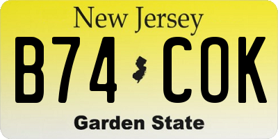 NJ license plate B74COK