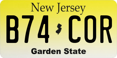 NJ license plate B74COR
