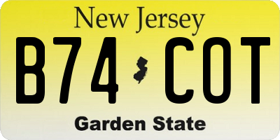 NJ license plate B74COT