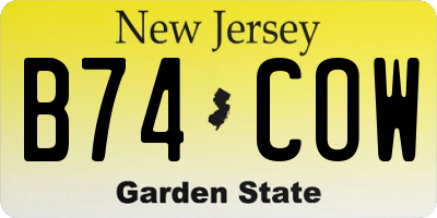 NJ license plate B74COW