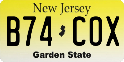 NJ license plate B74COX