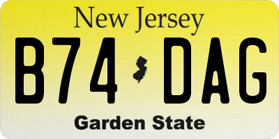NJ license plate B74DAG