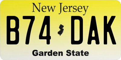 NJ license plate B74DAK