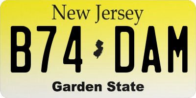 NJ license plate B74DAM