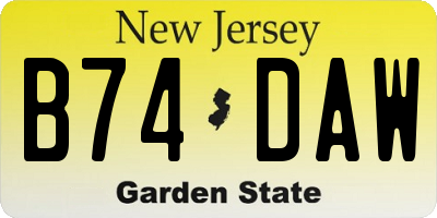 NJ license plate B74DAW