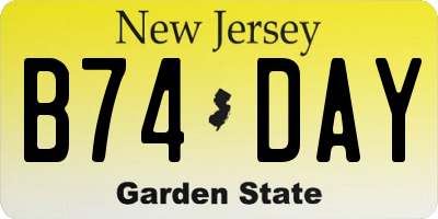 NJ license plate B74DAY