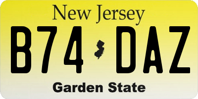 NJ license plate B74DAZ