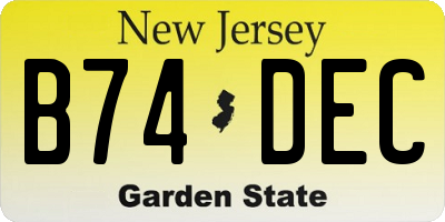 NJ license plate B74DEC