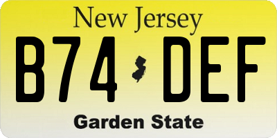 NJ license plate B74DEF