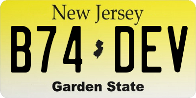 NJ license plate B74DEV