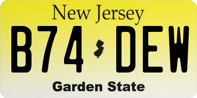 NJ license plate B74DEW