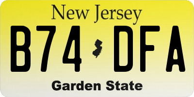 NJ license plate B74DFA