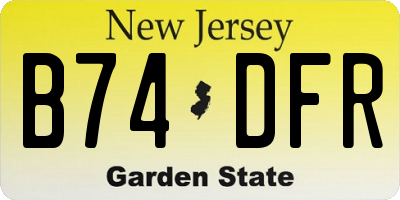 NJ license plate B74DFR