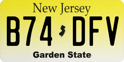 NJ license plate B74DFV