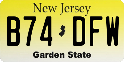 NJ license plate B74DFW