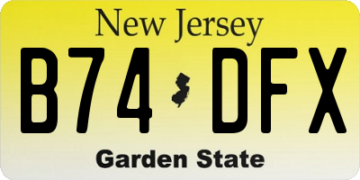 NJ license plate B74DFX