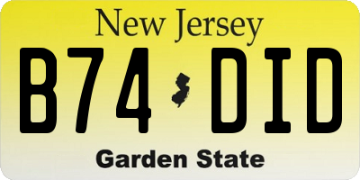 NJ license plate B74DID