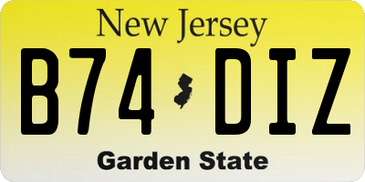 NJ license plate B74DIZ