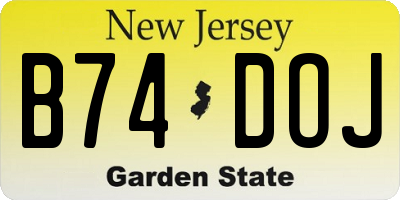 NJ license plate B74DOJ