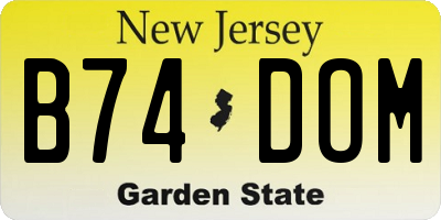 NJ license plate B74DOM