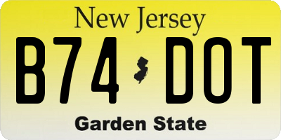 NJ license plate B74DOT