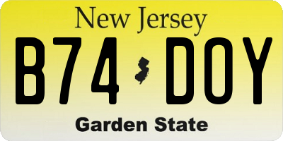 NJ license plate B74DOY