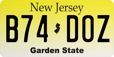 NJ license plate B74DOZ