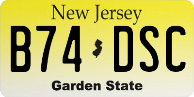 NJ license plate B74DSC