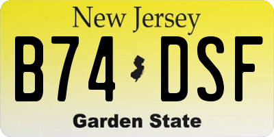 NJ license plate B74DSF