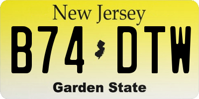 NJ license plate B74DTW