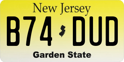 NJ license plate B74DUD