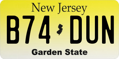 NJ license plate B74DUN
