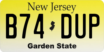 NJ license plate B74DUP