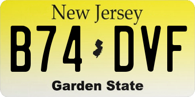 NJ license plate B74DVF