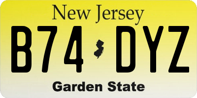 NJ license plate B74DYZ