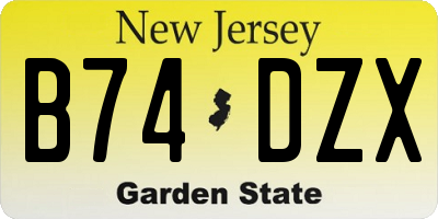 NJ license plate B74DZX
