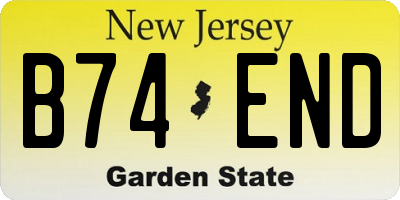 NJ license plate B74END