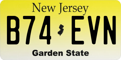 NJ license plate B74EVN