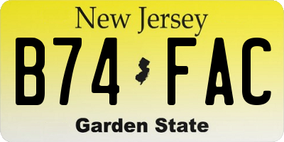 NJ license plate B74FAC